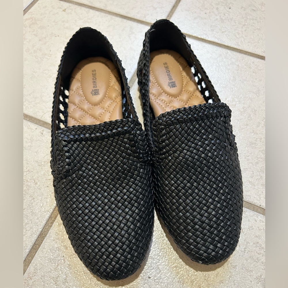 Birdies The Starling Woven Loafers Vegan Leather Slip On Shoes Size 6 black